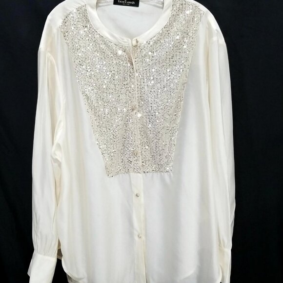 Rich Radi Q Sequin-Stitched French-Style Beige Shirt Size 2XL - Picture 11 of 12
